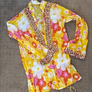 Vibrant Floral Beaded Blouse